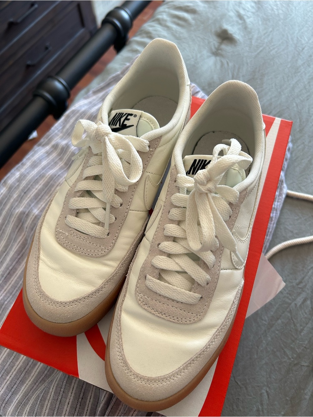 Nike White and Gum Low-Top Sneakers with Beige Accents